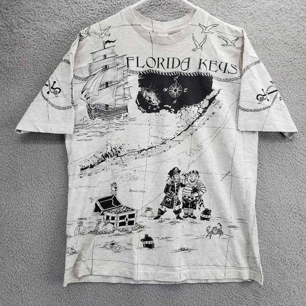 Vintage T Shirt Florida Keys All Over Print Belton Made In USA Single Stitch